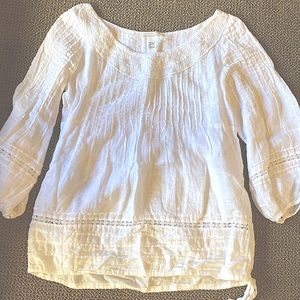 120% Lino - Women’s White Linen Top with Sequin Accents (size 40)